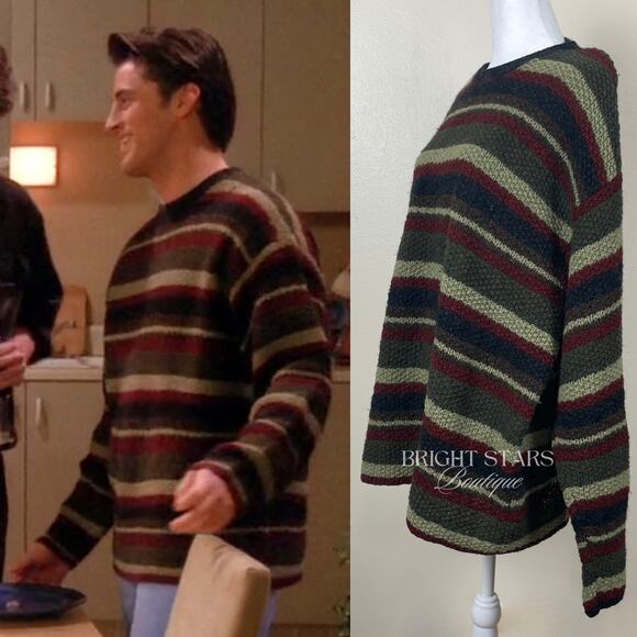 Extremely Rare Stripe Sweater ASO Joey Tribbiani Friends 90s Striped Crew Neck - Picture 3 of 10